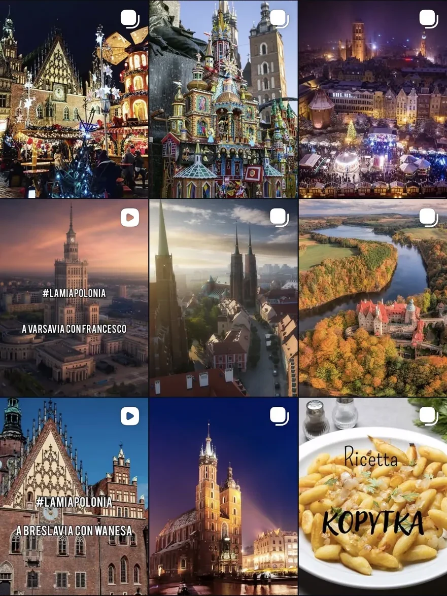 Post Instagram di polonia.travel.it con mercatini di Natale, città polacche e la rubrica LaMiaPolonia